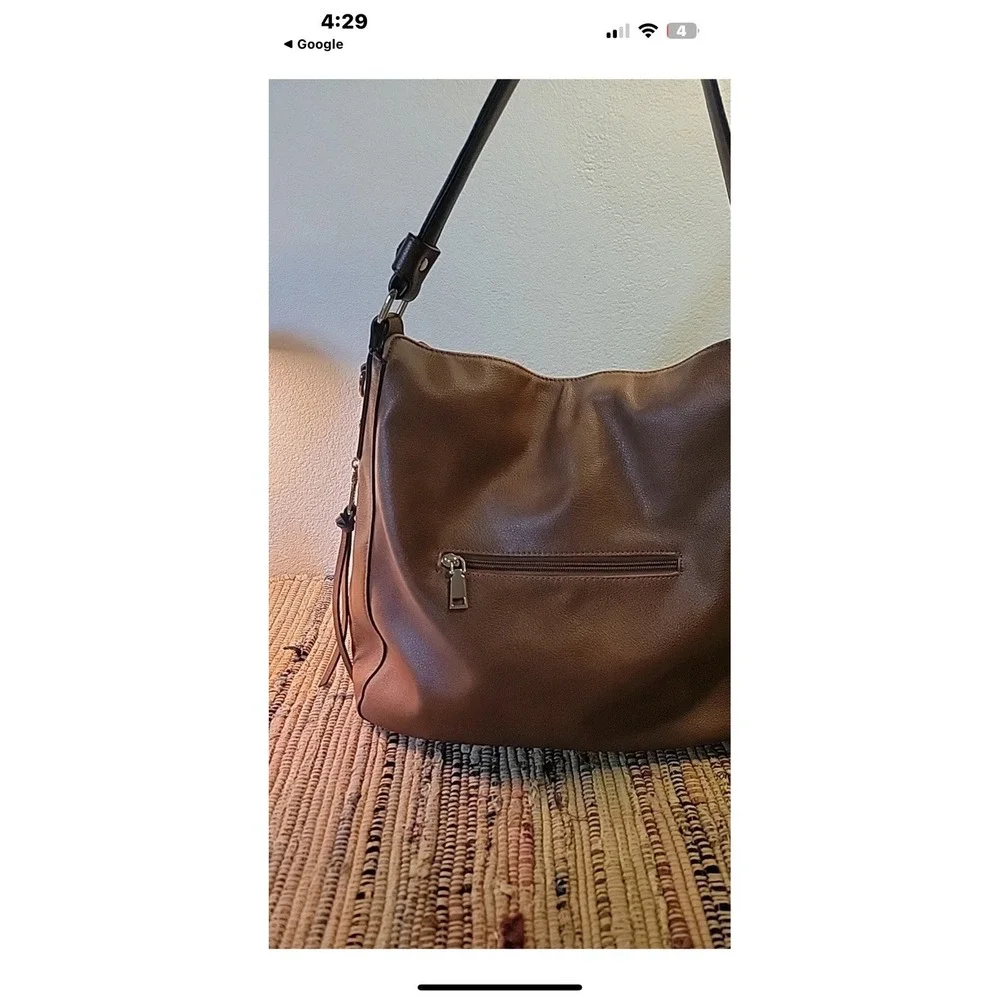 Realer Faux Leather Bag‎ Zip Closure Zip Side Pockets Hobo Handle Bag
